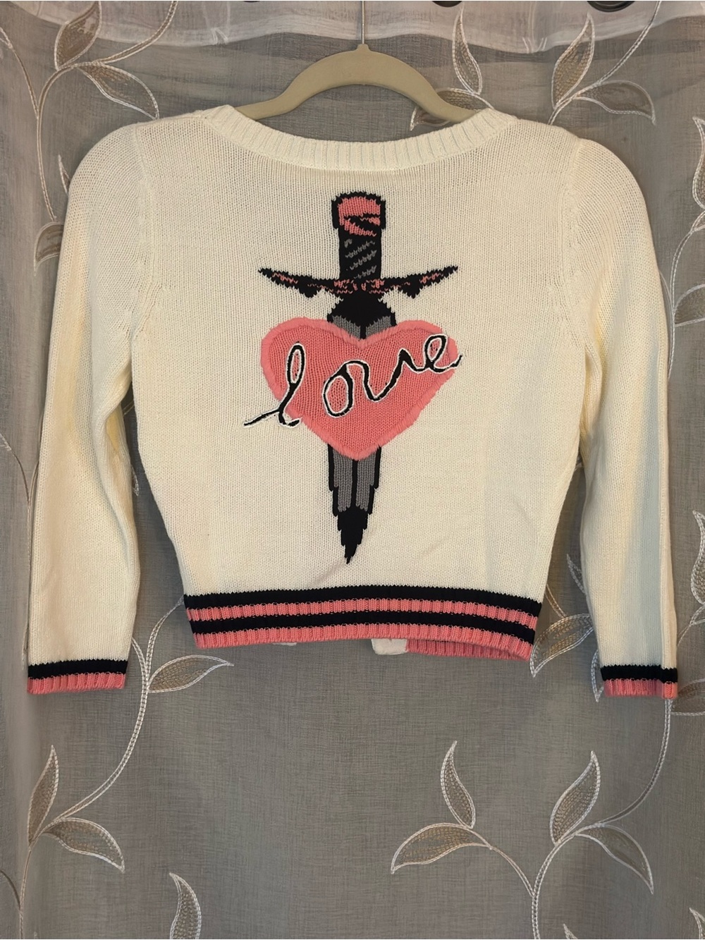 NWT Betsey Johnson LOVE Heart Sword Cardigan Sweater Y2K Size S